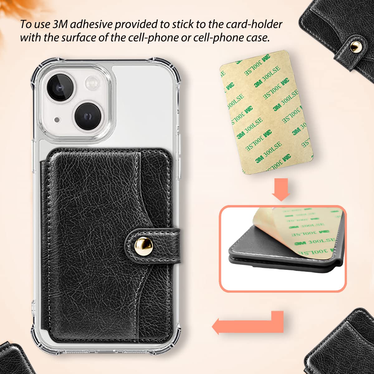 M-Plateau Phone Wallet Stick on, 3M Adhesive Slim Credit Card Holder for Cell Phone and Phone Case Phone Card Holder Compatible with Most Smartphones (Black)