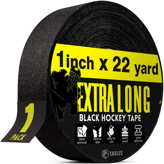 EAGLES Hockey Tape Multipurpose Cloth Tape Roll for Lacrosse Baseball & Softball Bats, Rackets, Pullup Bars, Gardening Tools, Sports Gift Perfect for Wrist, Ankle, Foot, Knee and Hand Taping (Black)