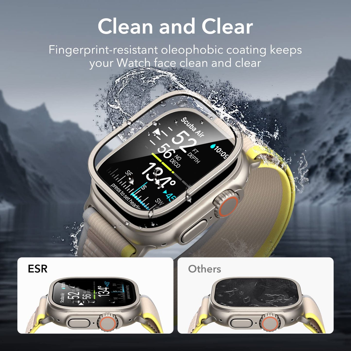 ESR 2 Pack Armorite Screen Protector for Apple Watch Ultra 2/1 (2024/2023/2022,49 mm), Military Grade Protection, Tempered Glass Film with Aluminum Alloy Frame, Keep Original, Anti-Scratch, Titanium