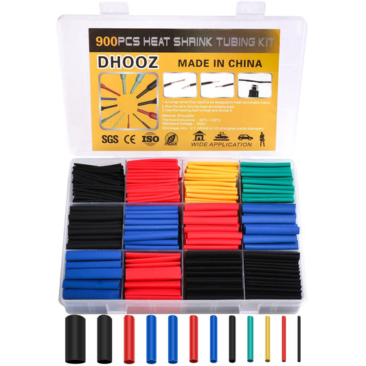 900 Pcs Wire Heat Shrink Tubing Kit, Industrial Heat-Shrink Tubing for Wires, 2:1 Marine Grade Heat Shrink Wrap, Premium Large Electrical Waterproof Heat Shrink Tape,12 Sizes 6Colored Assorted, DHOOZ