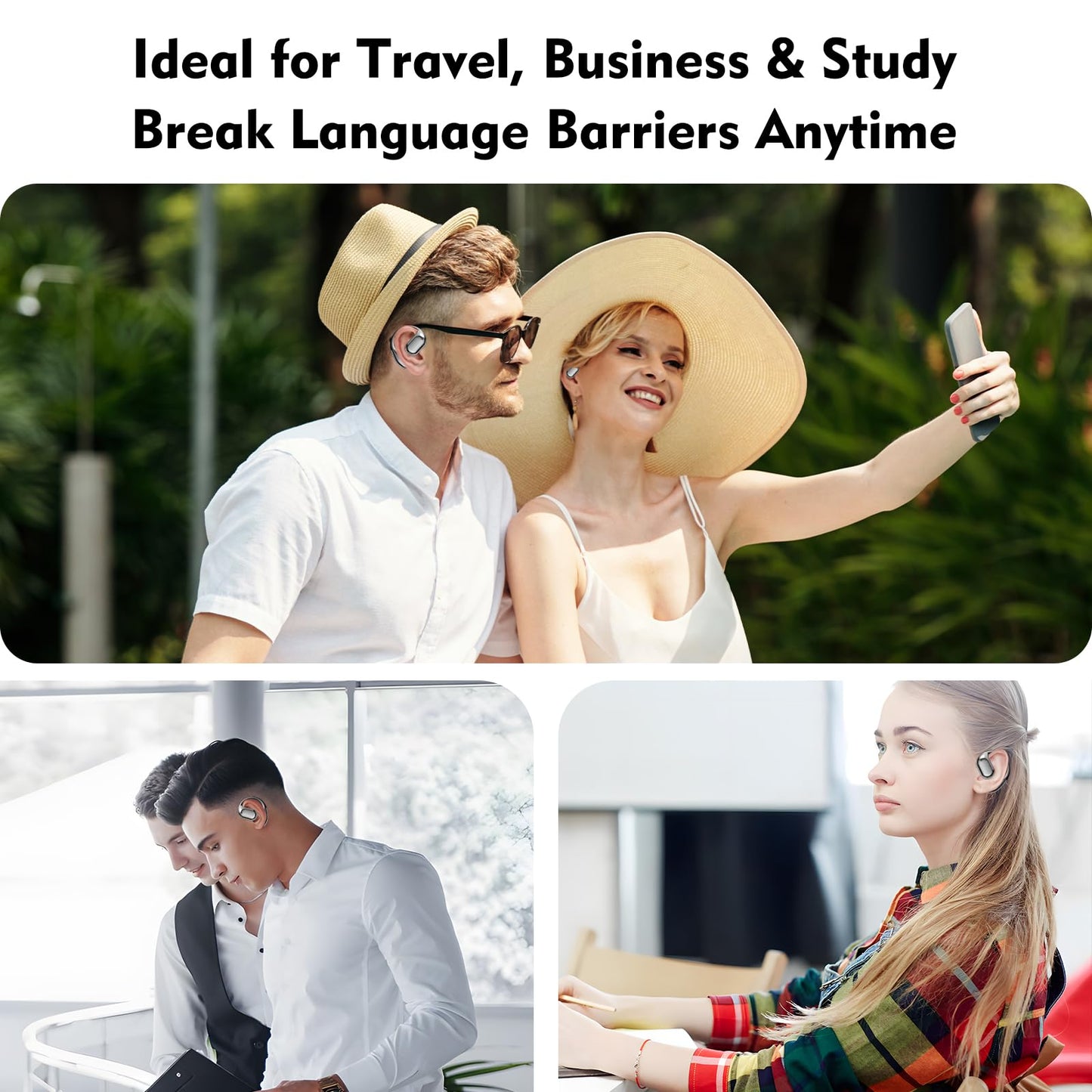 AI-Powered Earbud Translator in Real Time – 144-Language Translation Device with Two-Way Communication, Bluetooth Wireless Earbuds, Earphones iOS & Android Compatible for Travel, Business