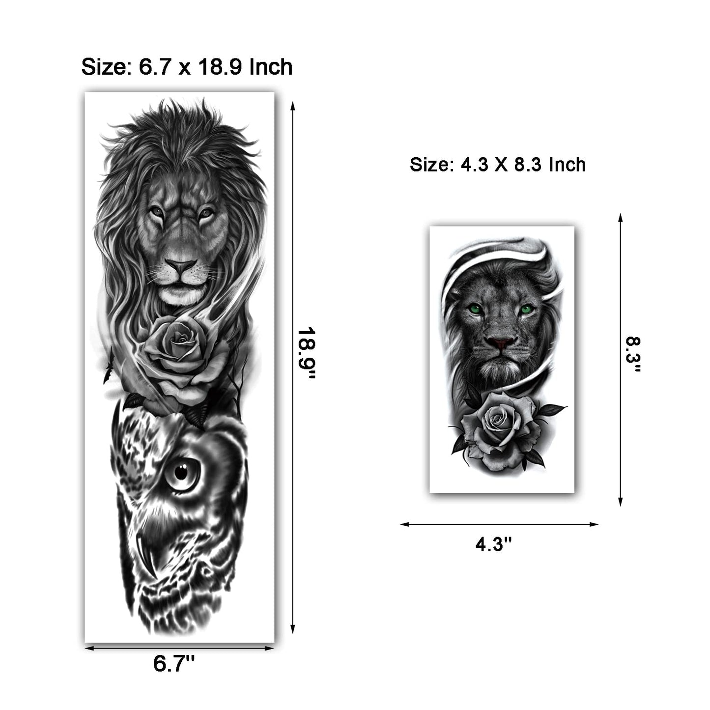 Kotbs Lion Tattoo Stickers, 4-Sheet Full Sleeve Tattoo Big Tattoos Temporary, 5-Sheet Half Full Arm Temporary Tattoo for Adult Kids Women Makeup