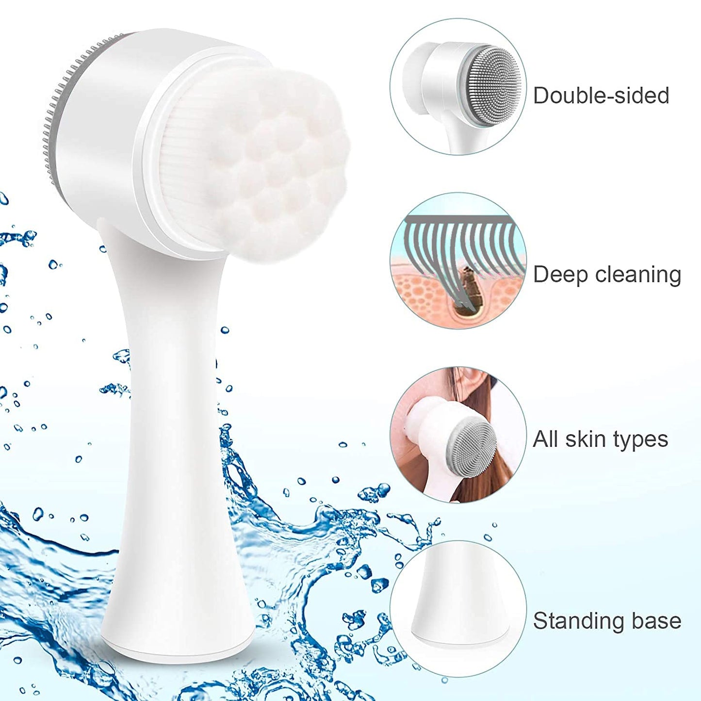 Face Brush - Manual Facial Cleansing, 1Pcs Double Side Skin Care Facial Cleaning Brush, Silicone Facial Scrubber Manual Dual Face Wash Brush for Deep Pore Exfoliation Makeup Massaging (Gray)