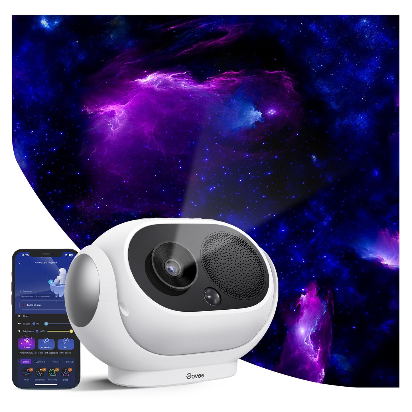 Proyector de estrellas Govee, luz de estrellas con 8 discos reemplazables, 38 modos de escena, altavoz Bluetooth y 21 ruidos blancos, luz relajante para dormitorio, techo