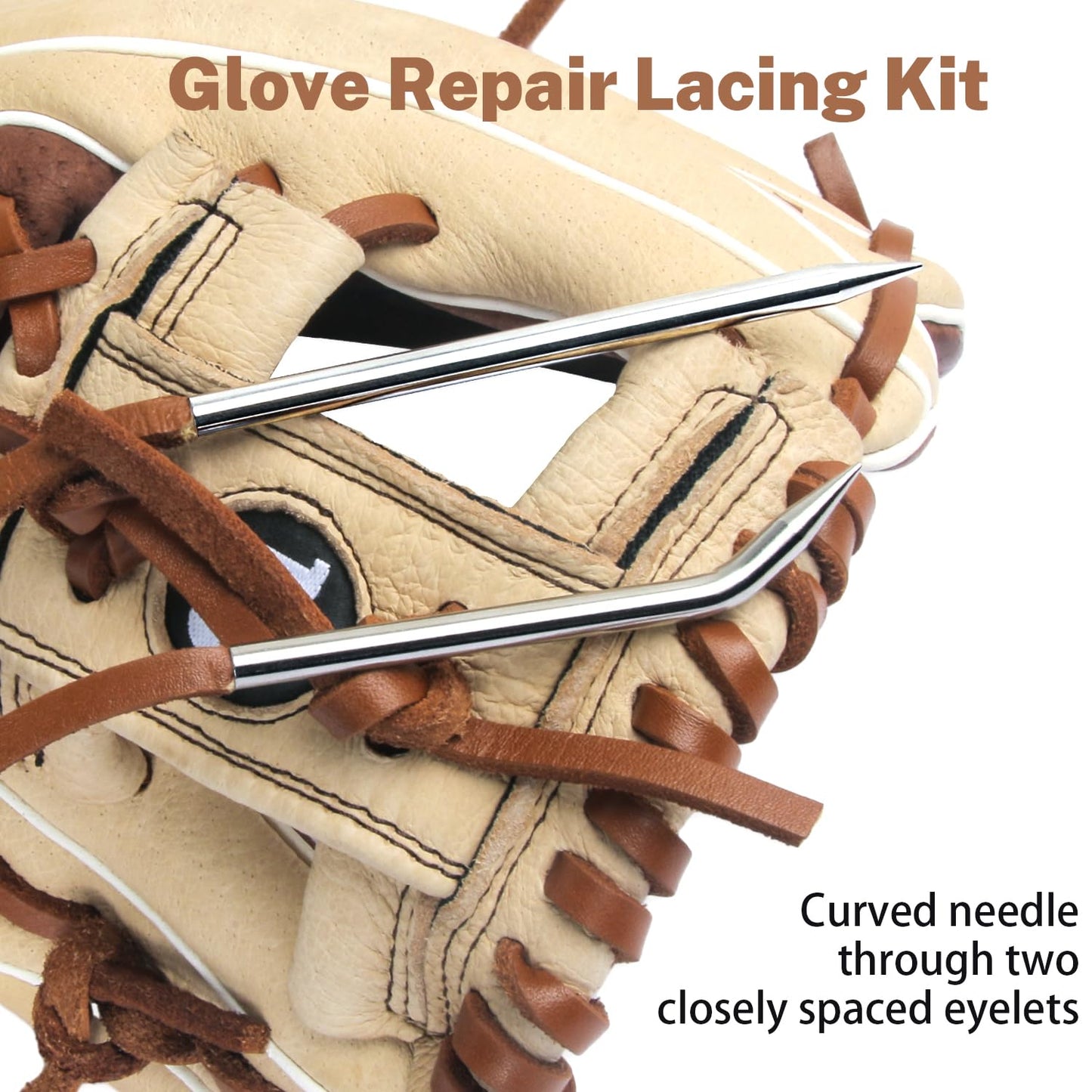 Aeesio Softball Baseball Glove Lace, Mitt Lace Repair Kit Includes 2 Leather Laces and Lacing Needle for Catcher's Glove (Black)