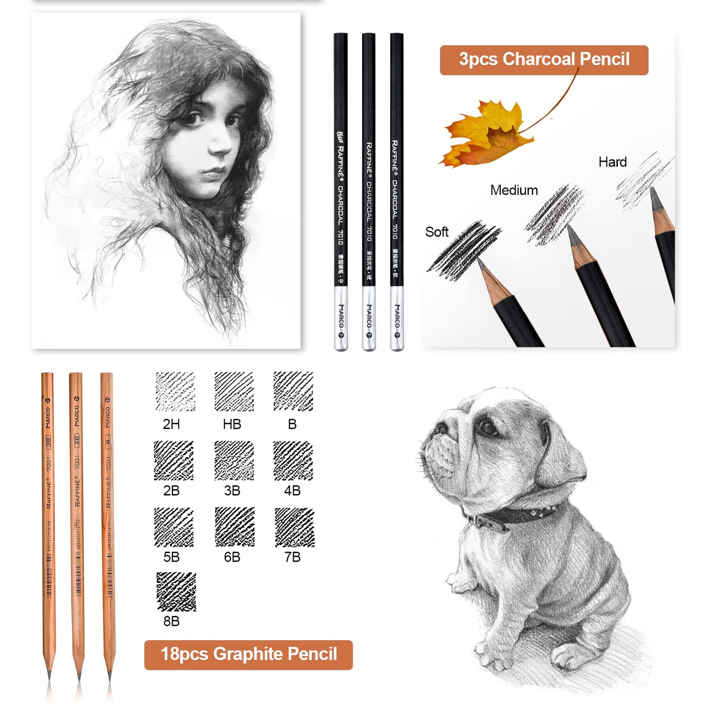 YunQiDeer Drawing Pencils, Art Supplies Sketch Pencils Kit for Kids Adults, Professional Charcoal Sketching Graphite Art Pencils Set