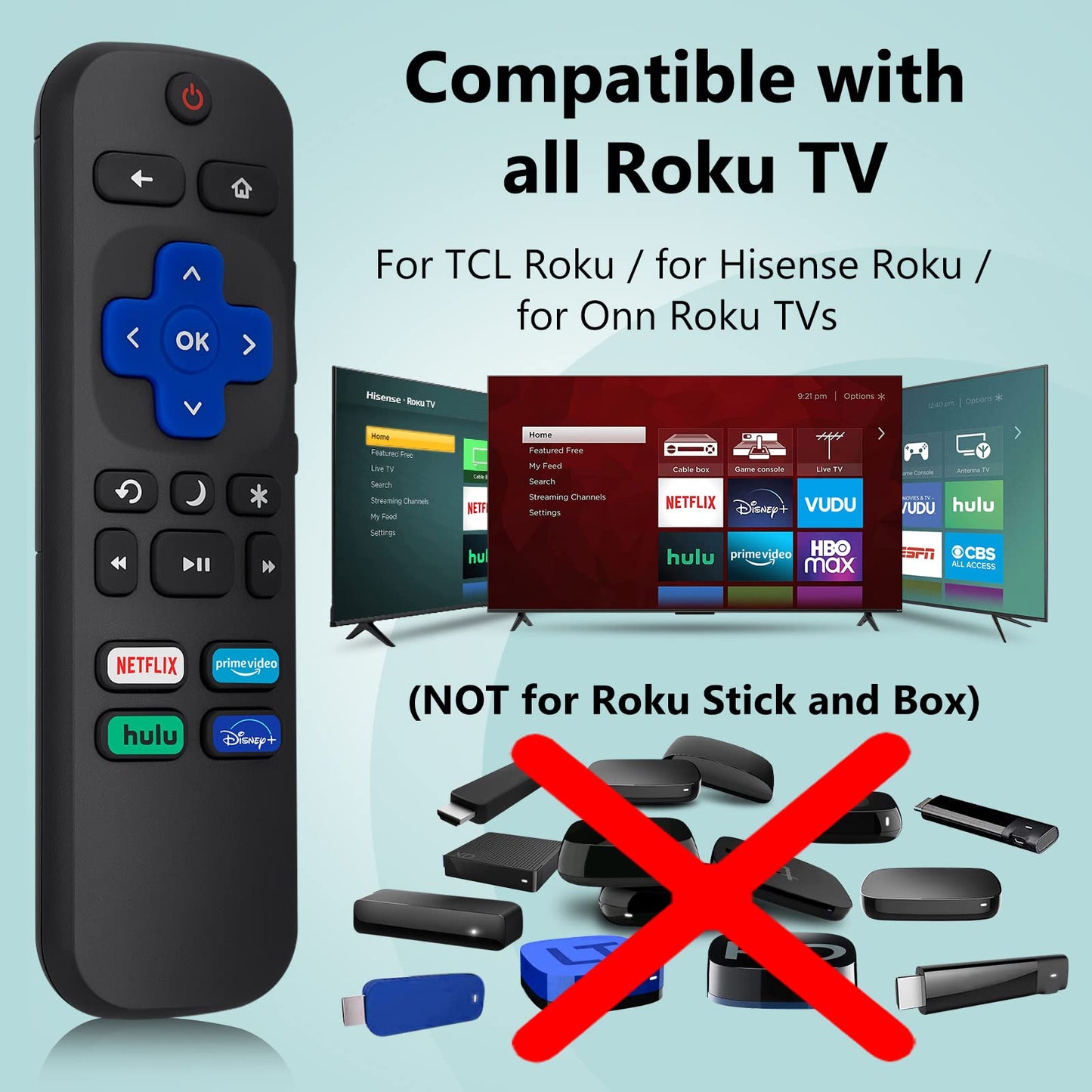 (Pack of 2) Replacement Remote Control Compatible for Roku TV,for TCL Roku/for Hisense Roku/for Onn Roku(Not for Roku Stick,Box and Players)