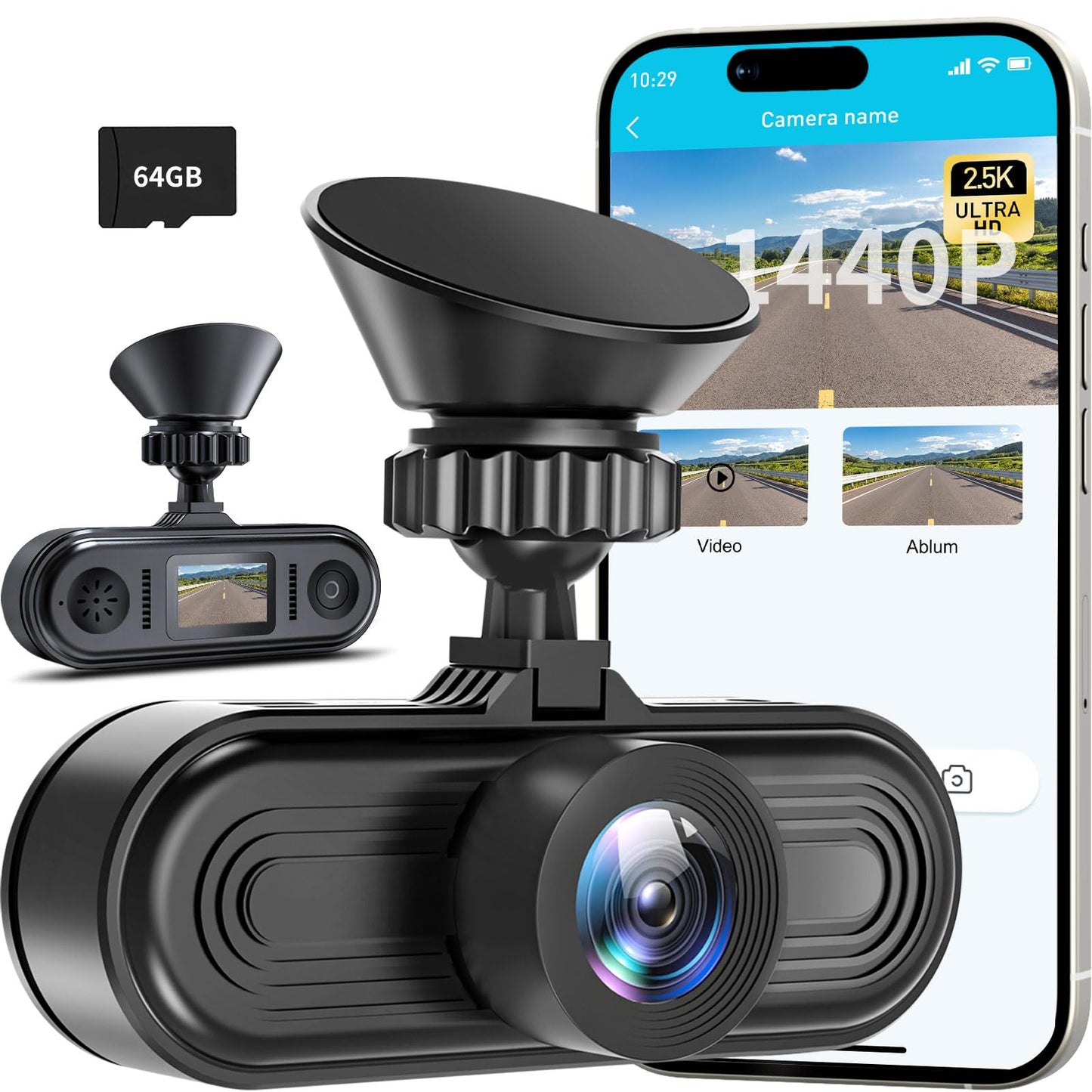 Generic Dash Cam 2.5K 1440P WiFi Car Camera with 1.09 inch IPS Screen,2.5K Front Dash Camera for Cars, Free 64GB Card,Mini Dashcams for Cars with Night Vision,24 Hours Parking Mode,APP,G-Sensor