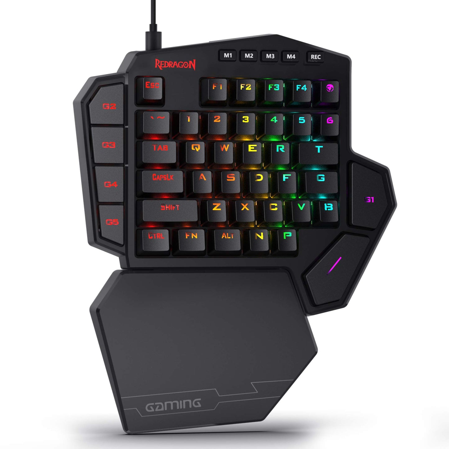 Redragon K585 DITI Wired One-Handed RGB Mechanical Gaming Keyboard, 42 Keys Type-C Professional Gaming Keypad w/Upgraded Hot-Swappable Socket, 7 Onboard Macro Keys & Detachable Wrist Rest