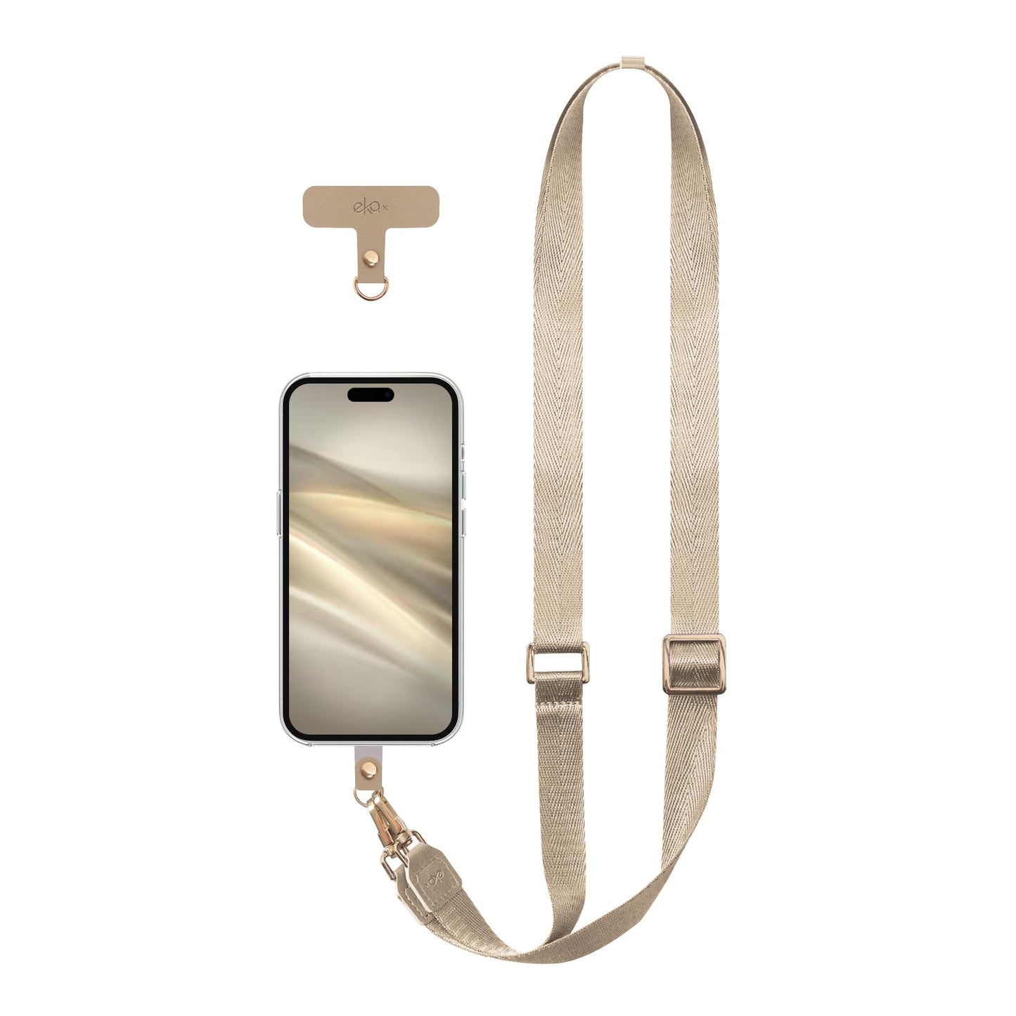 EKAX Universal Cell Phone Lanyard, Adjustable Nylon Lanyard with Double Hook & PU Leather Clip, Crossbody Neck lanyard Phone Strap, Phone Lanyards for Women, Fits Most Phones (Beige)