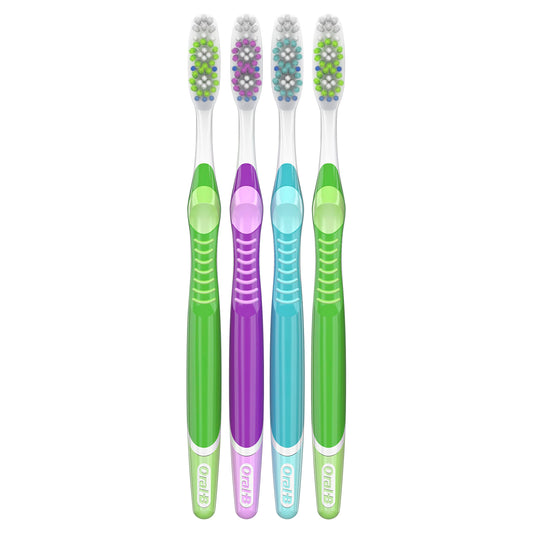 Oral-B Advantage Vivid Dual Action Whitening Toothbrushes, Soft, Tooth Brush Pack of 4 Count, Tooth Brushes (Packaging and Product Color May Vary)