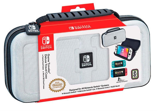 Game Traveler Nintendo Switch Deluxe OLED Case - Also for Switch & Switch Lite, White Ballistic Nylon, Viewing Stand & Bonus Game Cases, Deluxe Handle, Licensed by Nintendo, #1 Selling Case in USA