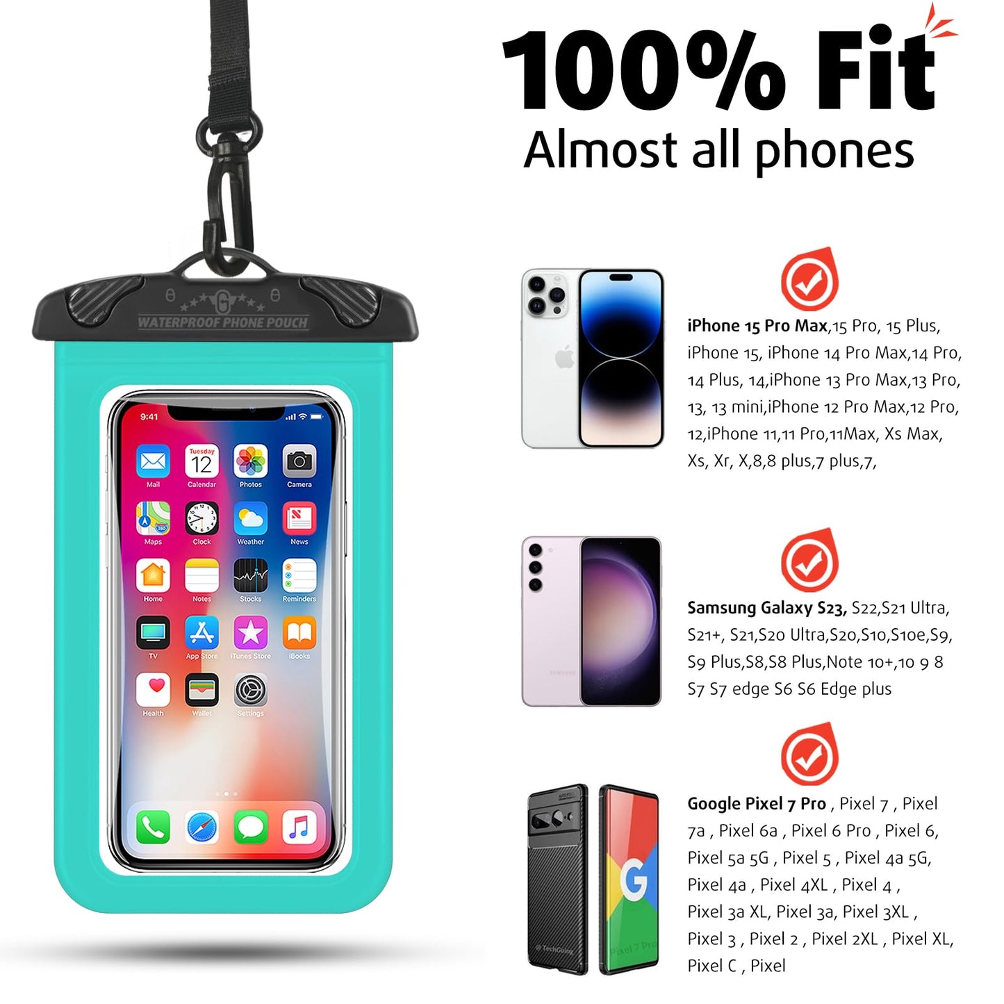 2 Pack Waterproof Phone Pouch, Waterproof Phone case with Lanyard Cell Phone Dry Bag for iPhone 16 15 14 13 12 Pro Max, Galaxy S24 S23 Ultra- Beach Cruise Ship Essentials