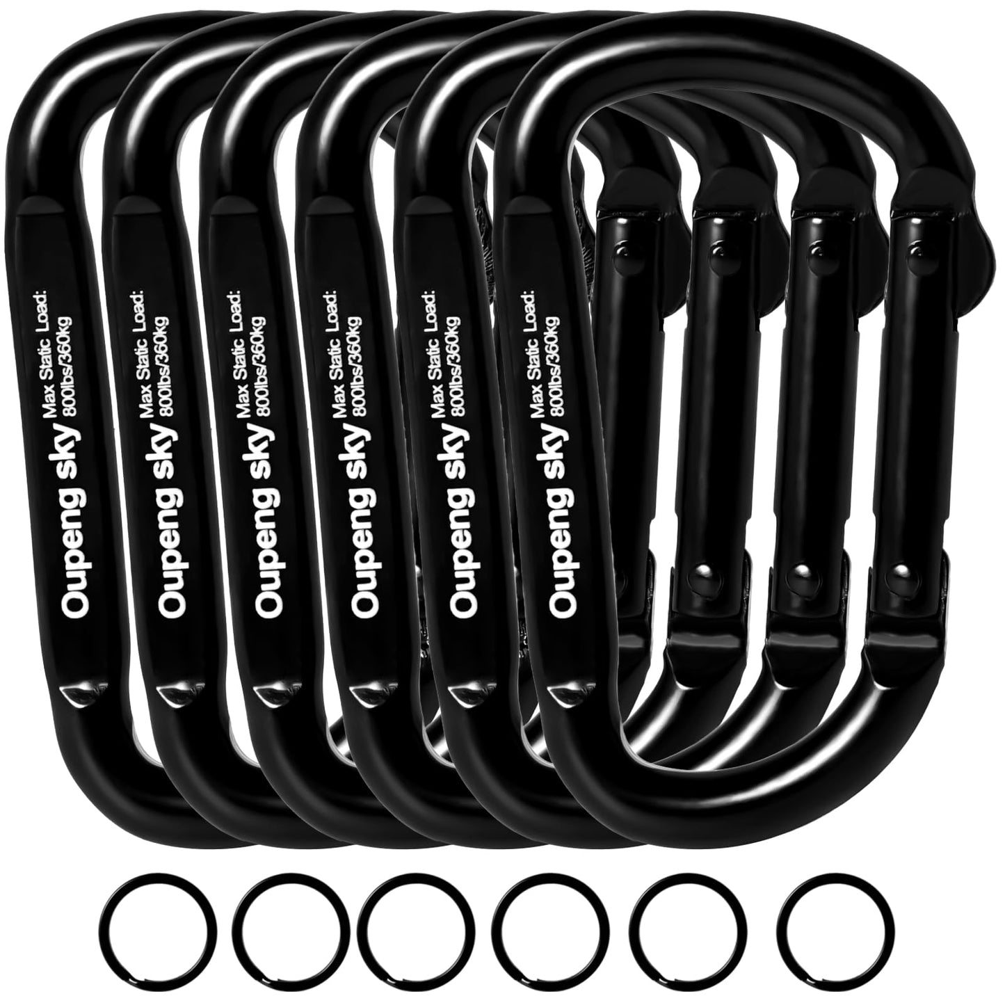 6PCS Carabiner Clip - Heavy Duty Iron Carabiners 800lbs Carabeaner D Ring Shape,Key Chain Clip Hook,Keychain Clip,Multipurpose for Camping, Hiking,Backpacking or Other Outdoor Activities, Black.