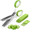 Herb Scissors, Kitchen Herb Shears Cutter with 5 Blades and Cover, Sharp Dishwasher Safe Kitchen Gadget – Green