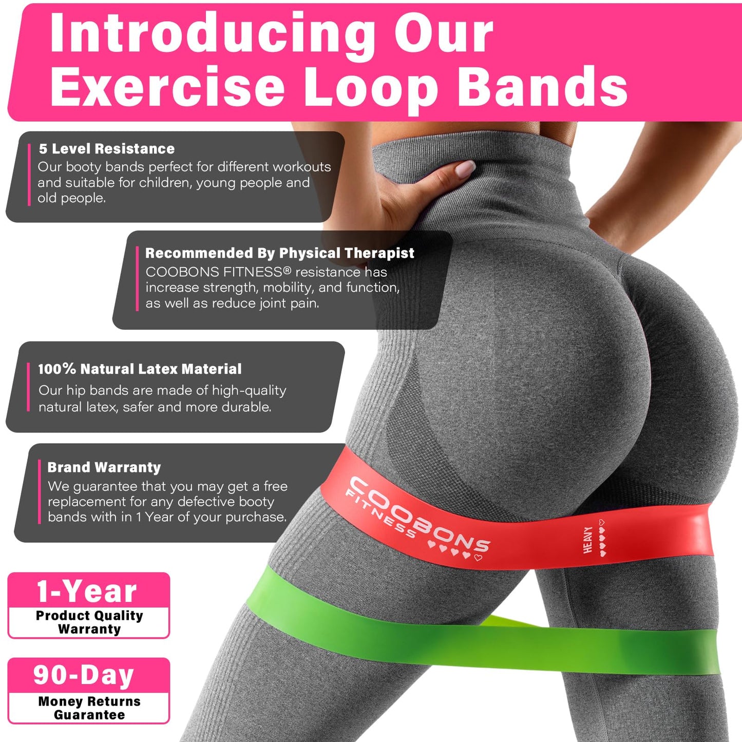 Bandas de resistencia para hacer ejercicio, bandas de ejercicio para mujeres y hombres, bandas elásticas de látex para yoga, pilates, rehabilitación, fitness y entrenamiento en casa, bandas de fuerza para glúteos