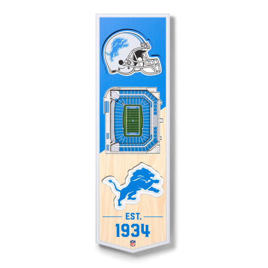 Banner de estadio de los Detroit Lions de la NFL en 3D de YouTheFan de 6 x 19 pulgadas - Ford Field