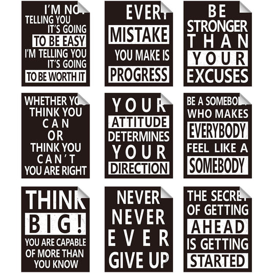 Lot de 9 autocollants muraux inspirants et motivants avec citations positives et phrases pour bibliothèque, maison, école, bureau, décoration murale, 20,3 x 25,4 cm