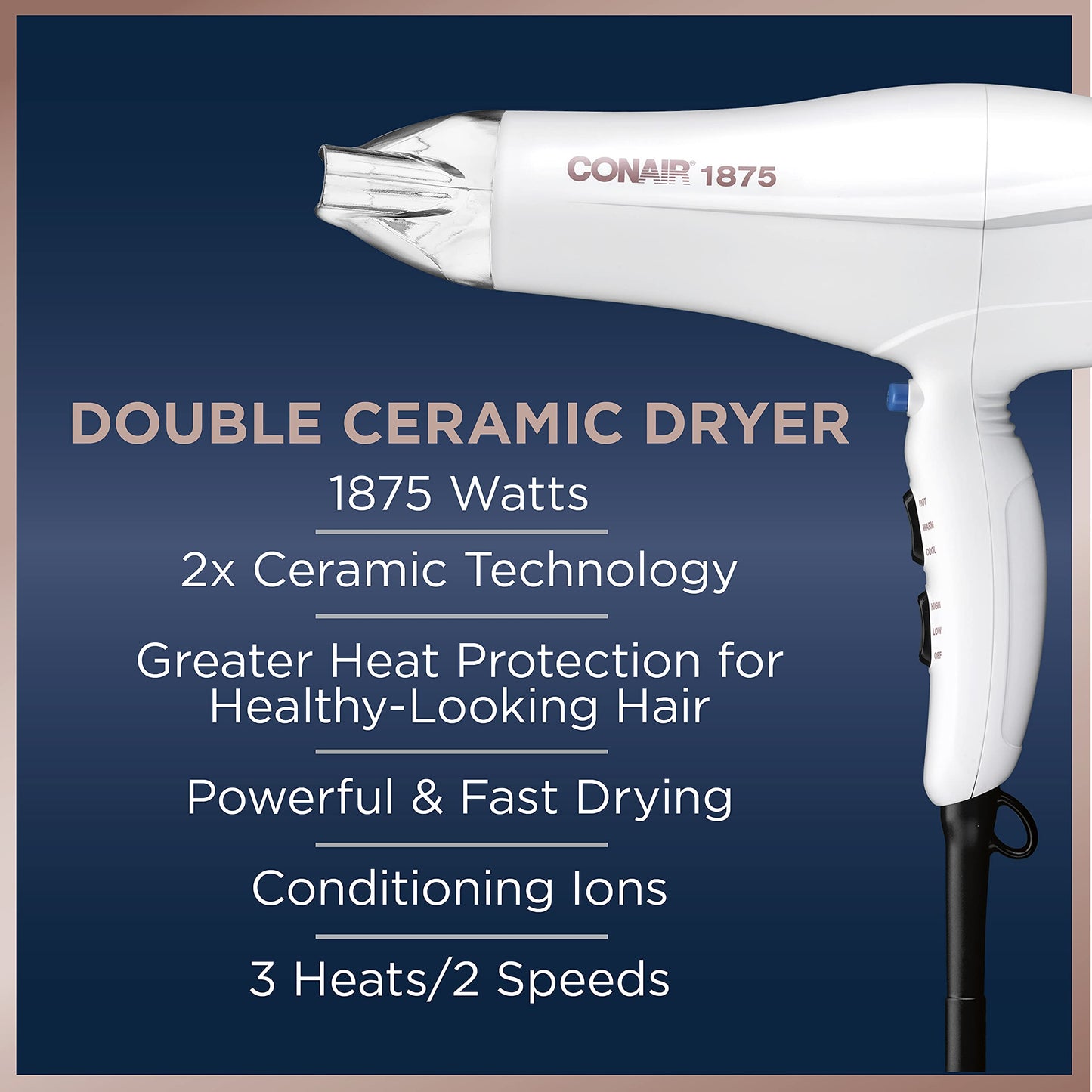 Sèche-cheveux double en céramique Conair | Sèche-cheveux avec conditionnement ionique | Comprend un concentrateur