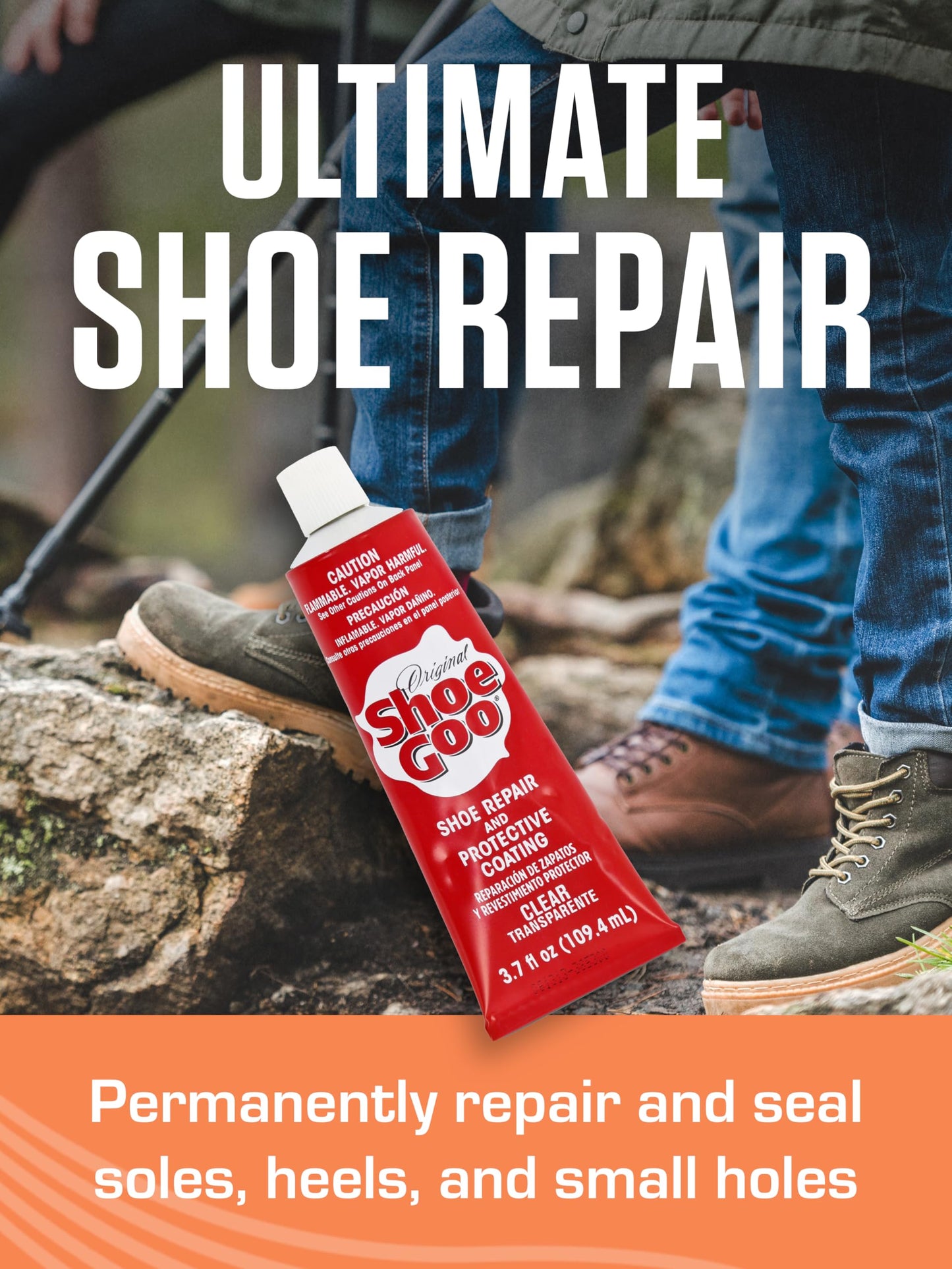 SOF SOLE Original Shoe Goo - 3.7 fl oz Tube - Clear Shoe Glue - Repairs Soles, Heels, Patches Small Holes - Bonds on Contact, Dries Within 24 Hrs, Waterproof - Works on Leather, Rubber, Vinyl, Canvas