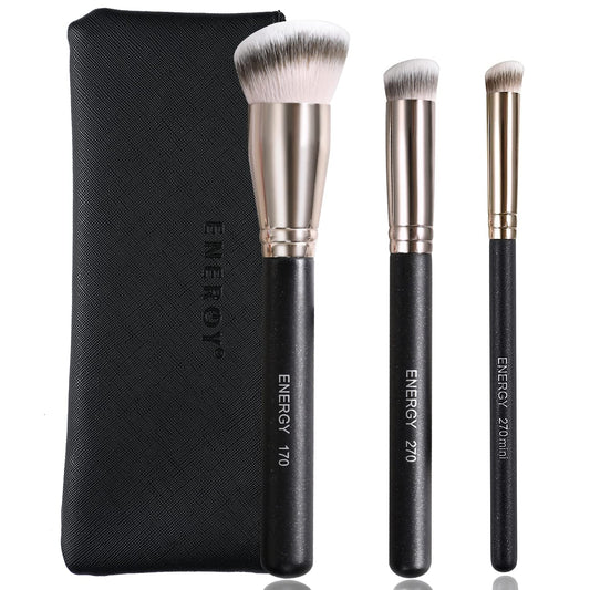 ENERGY Makeup Brushes Foundation Brushes for Liquid Makeup Professional Kabuki Foundation Brush Concealer Brush Under Eye Nose Contour Brush for Liquid Cream Powder Blending Buffing with Travel Case