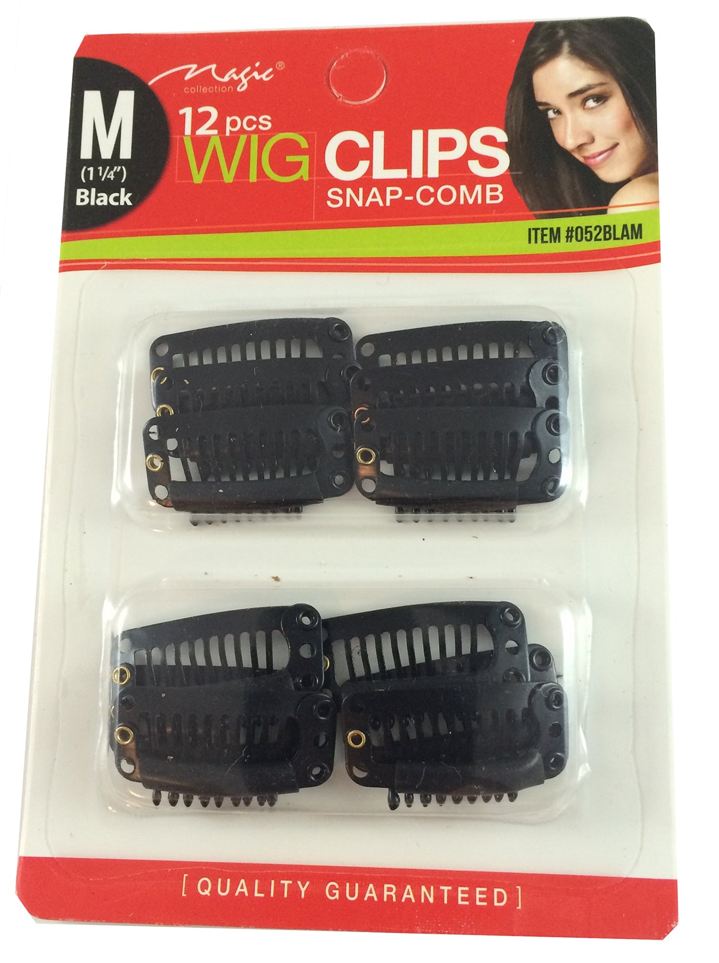 12 pcs Wig Clips Snap Comb 1 1/4" Medium (Black)