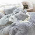 Plush Shaggy Duvet Cover Set 3 Pieces Aesthetic Fluffy Comforter Cover Set Ultra Soft Crystal Velvet（1 Faux Fur Comforter Cover + 2 Faux Fur Pillowcases）,Zipper Closure(Queen，Light Grey)