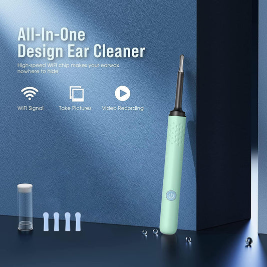 Ear Wax Removal Tool Camera with 4 Ear Spoon - Ear Cleaner with 1080P HD Camera - Earwax Removal Kit with Camera - Ear Camera for iOS & Android (Lake Green)