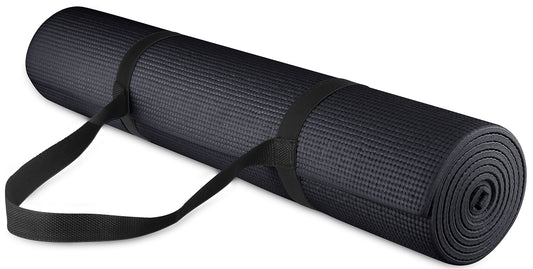 Fitvids All-Purpose 1/4-Inch High Density Anti-Tear Exercise Yoga Mat with Carrying Strap, Black