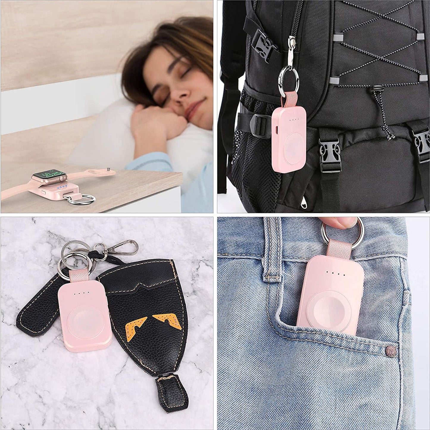 i.VALUX Portable Wireless Charger for Apple Watch Series 10/9/8/UItra/7/6/5/4/3/2/SE/Nike, Compact Magnetic iWatch Charger 1000mAh Power Bank Keychain Style Gift Your Mother Girl Birthday-Pink