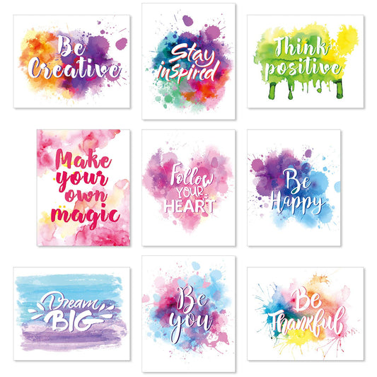 Juego de 9 impresiones artísticas de pared con acuarela inspiradoras, frases motivacionales y abstractas para dormitorio, sala de estar, oficina, decoración de 20 x 25 cm, sin marco