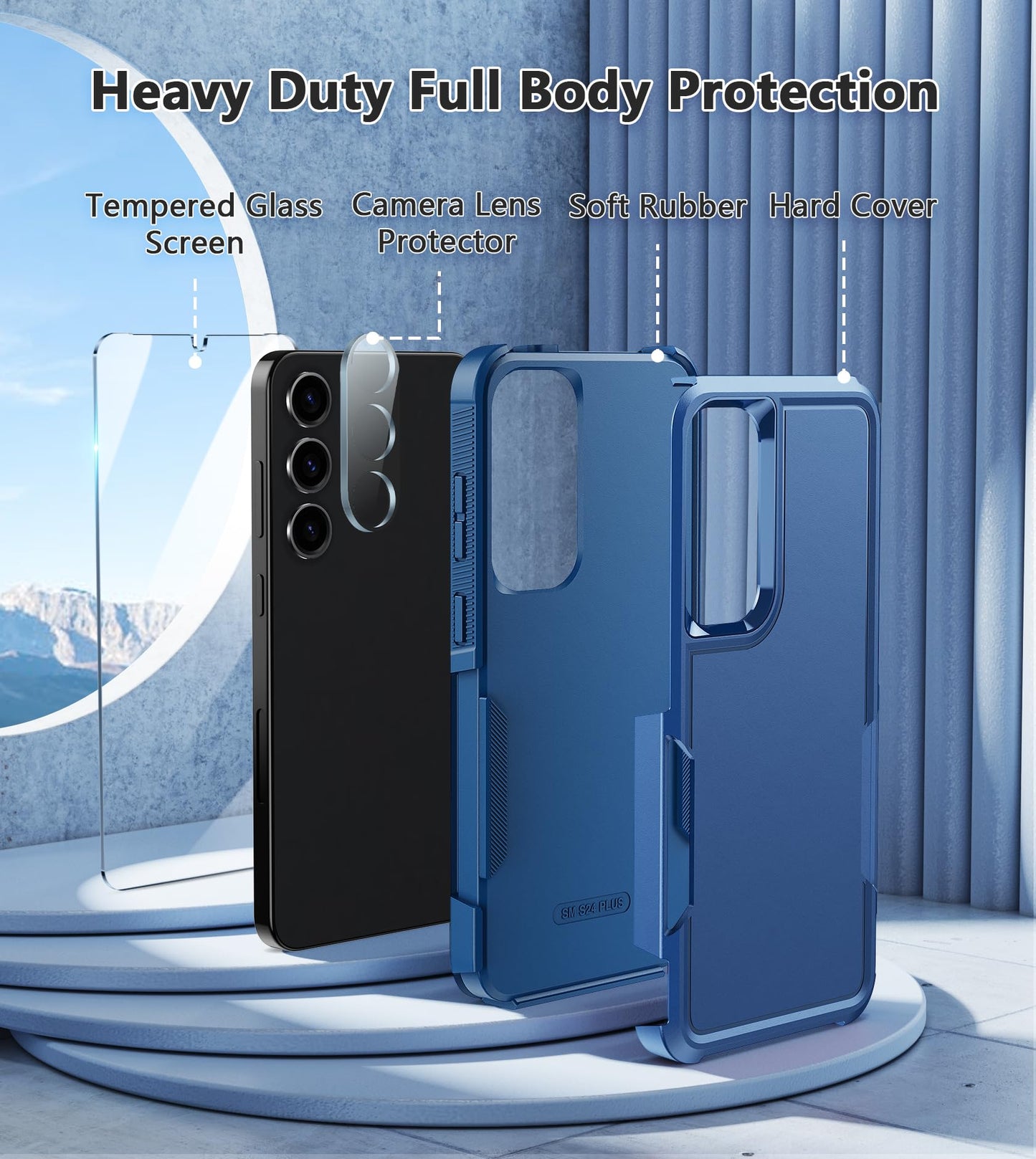 FNTCASE for Samsung Galaxy S24-Plus Case: Dual Layer Heavy Duty Cell Phone Protective Cover Shockproof Rugged with Non-Slip Textured - Military Drop Protection Bumper Tough - 2024, 6.7 inch (Blue)