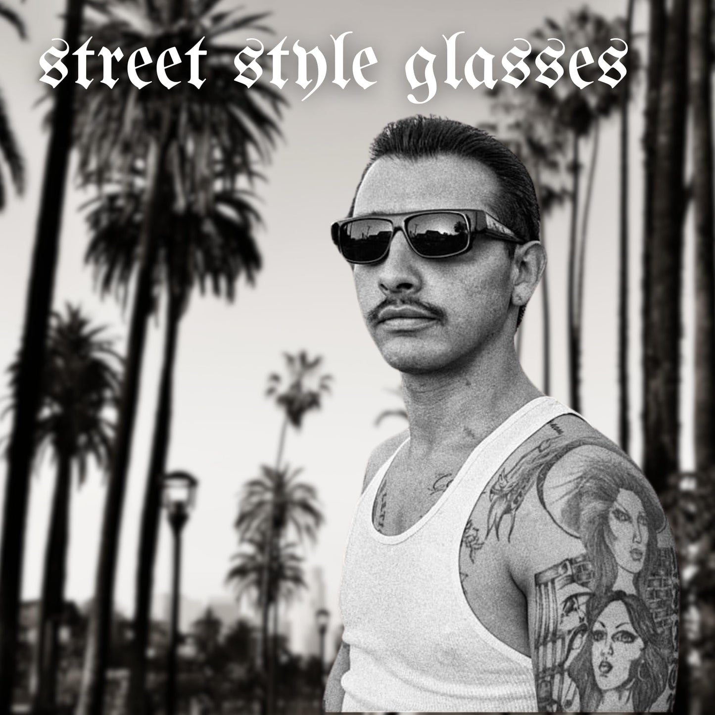 Gafas de sol Gangsta con lentes oscuras negras para hombre, gafas Cholo con protección UV, bisagra de resorte, estilo clásico Eazy E, parte superior plana de la vieja escuela (negro)