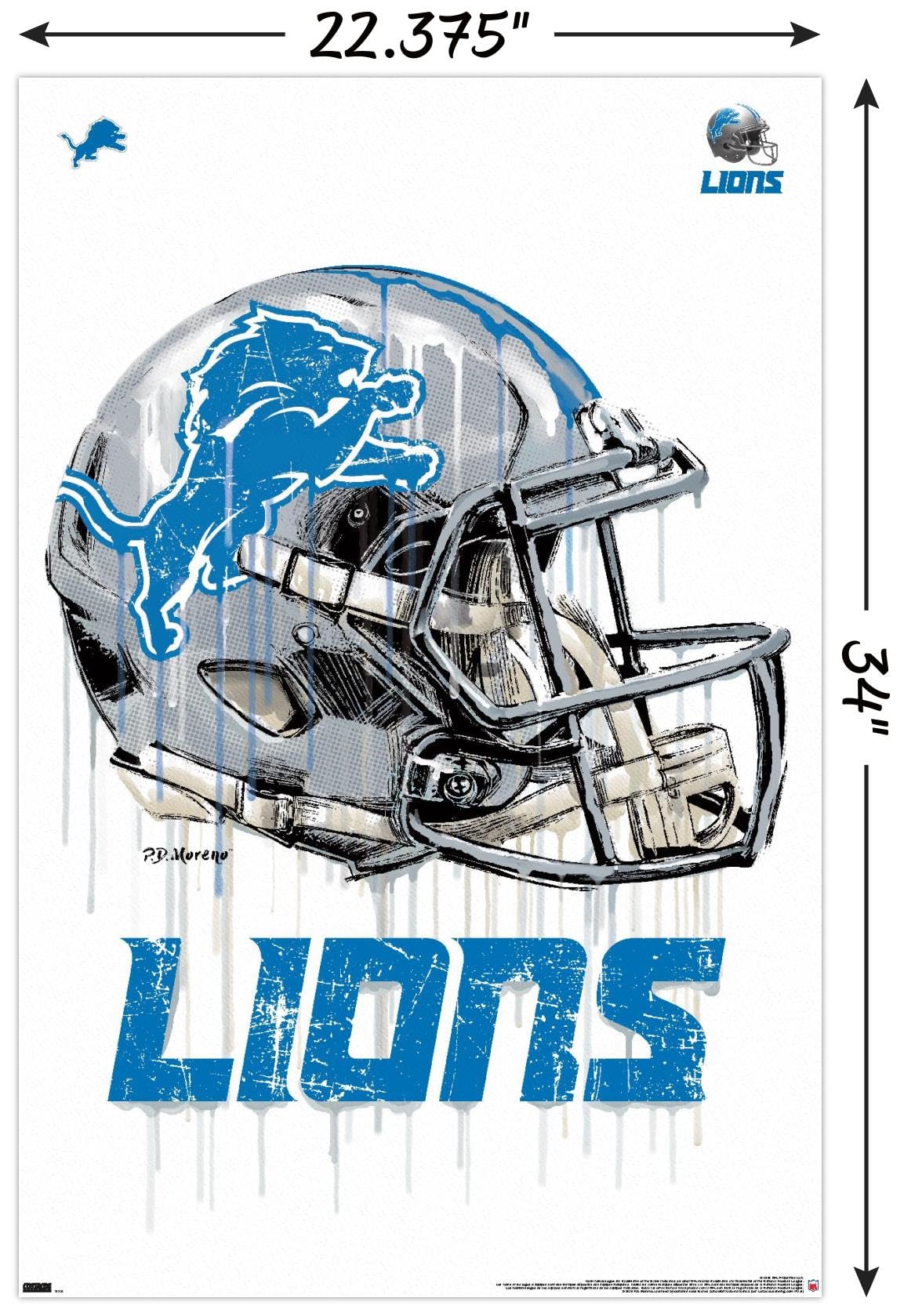 Póster de pared de Trends International NFL Detroit Lions - Drip Helmet 20, 22,375" x 34", paquete de póster y soporte