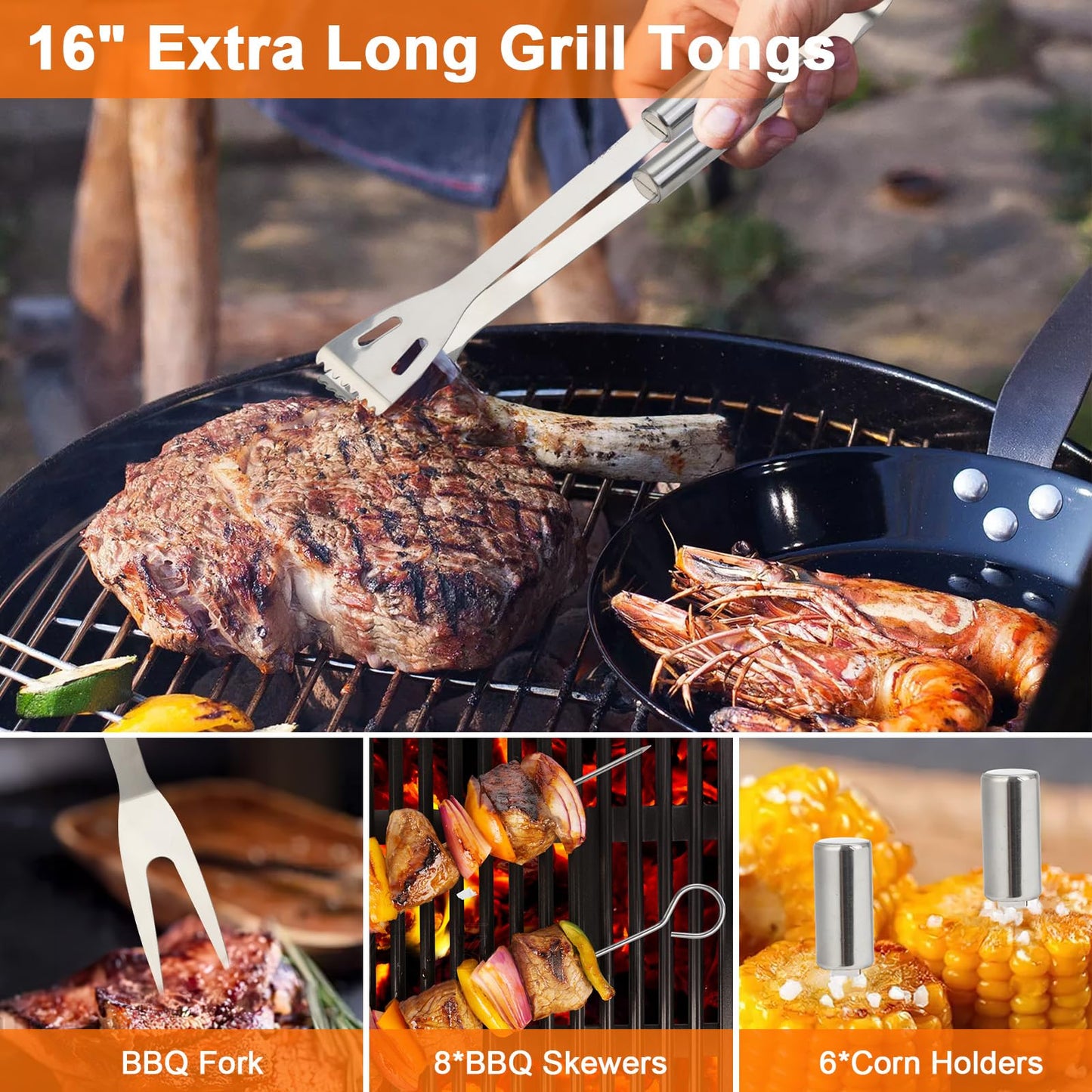 Anpro Grill Kit, Grill Set, Grilling Utensil Set, Grilling Accessories, BBQ Accessories, BBQ Kit, BBQ Grill Tools,Smoker, Camping, Kitchen, Stainless Steel, 21 Pcs,Grilling Gifts for Fathers Day