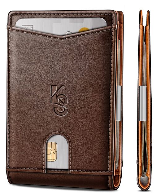 KEMISANT Men Wallet, Slim Leather Wallet Money Clip for Gift Men 11 Cards 3"X4.3" RFID Blocking