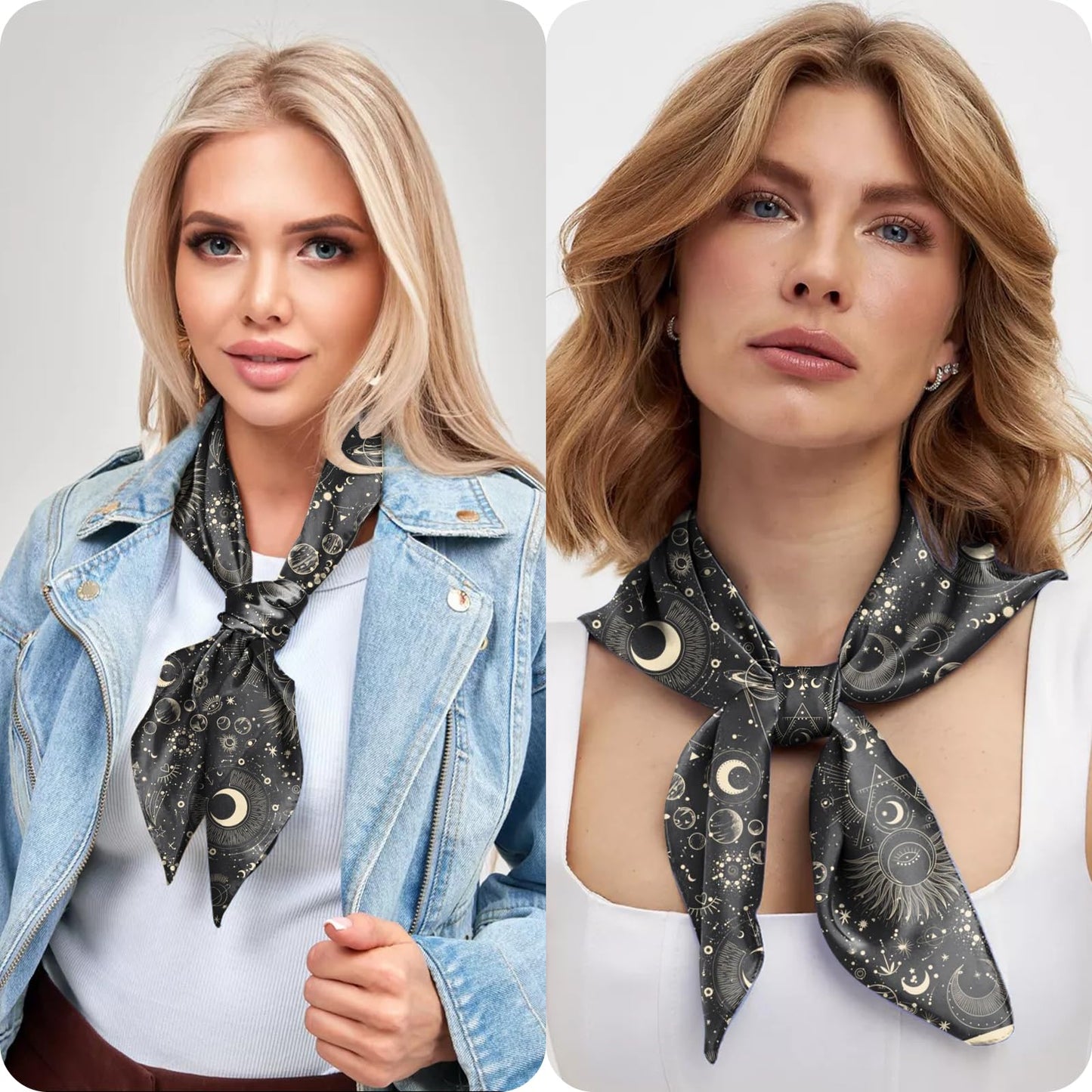 BHAHB Foulard en soie 27,5 pouces Grand carré en satin pour cheveux Mode de sommeil Léger Mignon Esthétique Sac à main Décoration pour femmes filles-Lune