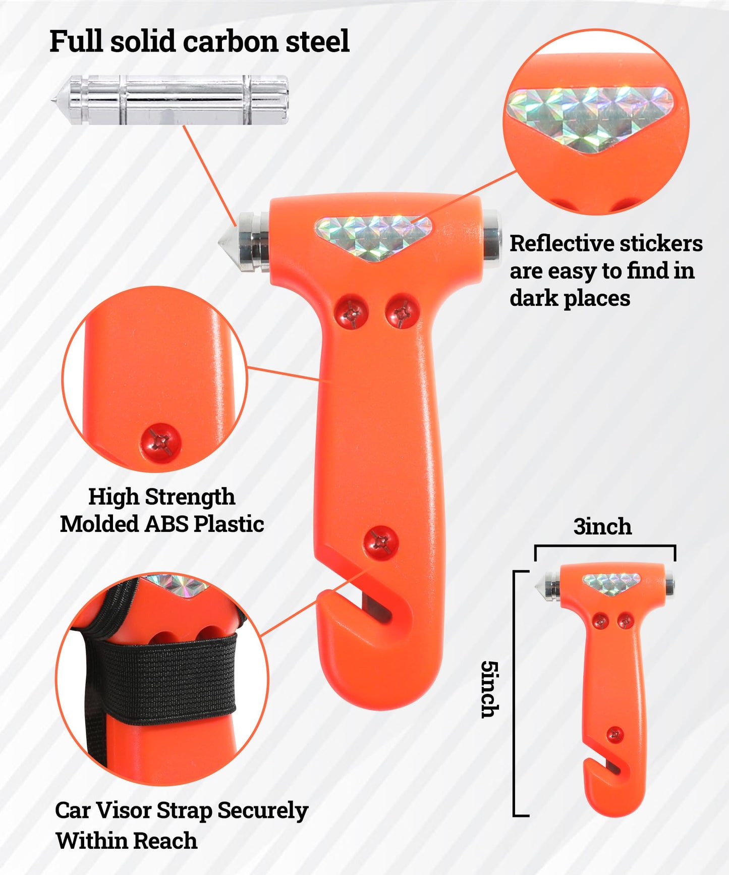 Zlirfy Car Safety Hammer,3-in-1 Escape Tool,Emergency Escape Tool with Window Breaker and Seat Belt Cutter,Car Essentials Emergency Escape Tool,Multifunctional Escape Tool for Car, RV, Bus (Orange)