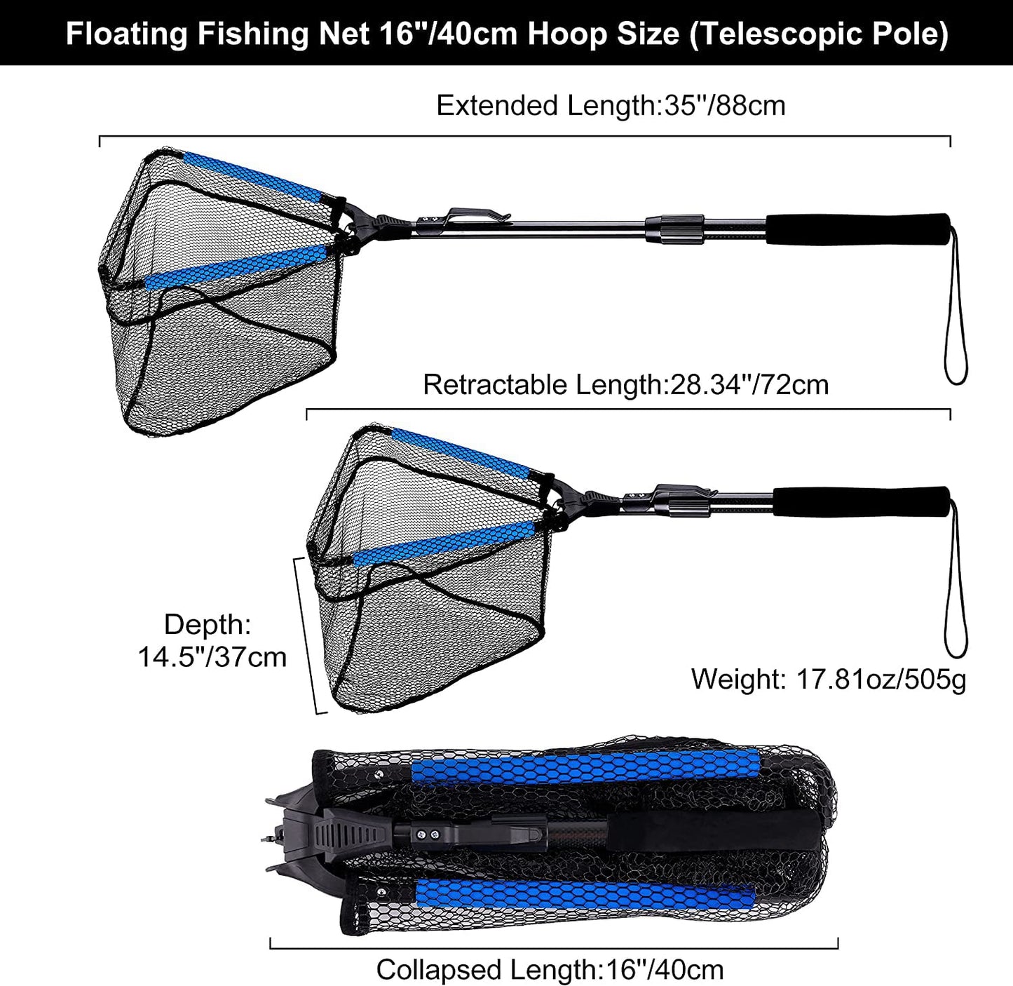 PLUSINNO Red de pesca flotante para pesca con mosca, kayak, bagre, lubina, trucha arcoíris, salmón y trucha, red de aterrizaje telescópica plegable y portátil, regalos de pesca para hombres, papá y abuelos