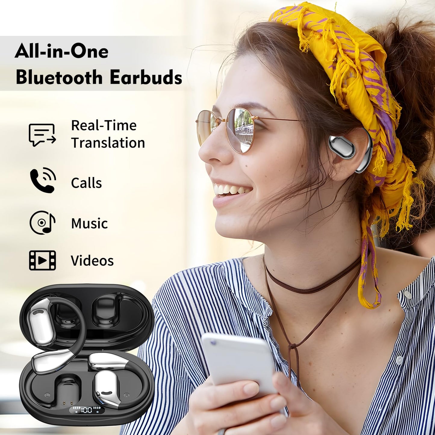 AI-Powered Earbud Translator in Real Time – 144-Language Translation Device with Two-Way Communication, Bluetooth Wireless Earbuds, Earphones iOS & Android Compatible for Travel, Business