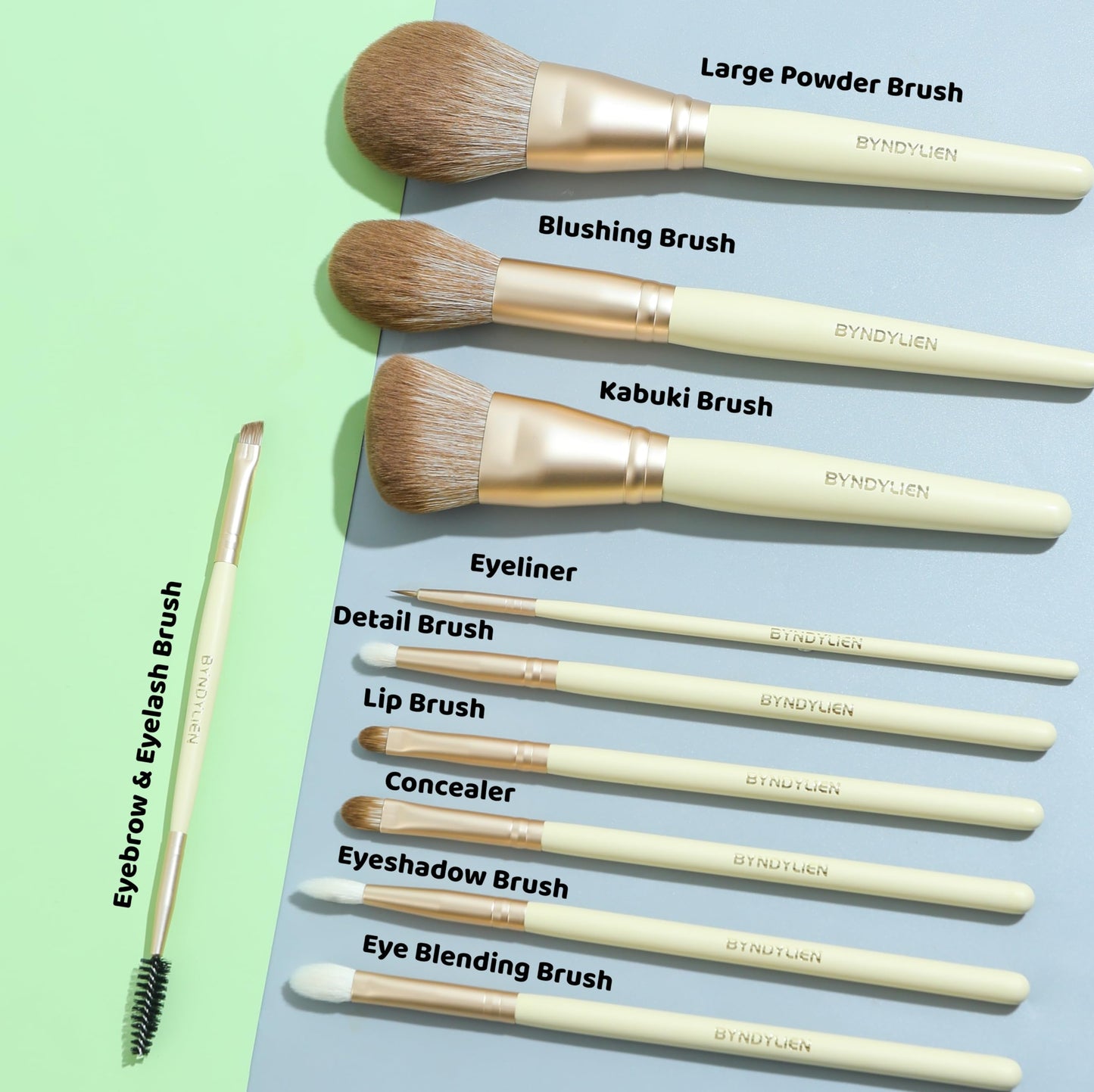 BYNDYLIEN Makeup Brush Set - 10PCS Makeup Brushes with Makeup Bag, Synthetic Goat Hairs Bristles and Wood Handle including Eyeshadow Brushes, Concealer, Eyeliner, Eyebrow Makeup Brush and Lip Brush