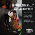 Chums Surfshorts Wallet - Lightweight Slim Wallet with RFID Blocking Card & Clear ID Window - Zippered, Water Resistant w/ Key Ring (Black/Gray)