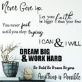 5 Sheets Vinyl Wall Quotes Stickers Inspirational Quotes Decals Peel and Stick Motivational Wall Decals Never Give up Anything is Possible Wall Decals for Bedroom Living Room Office Bathroom