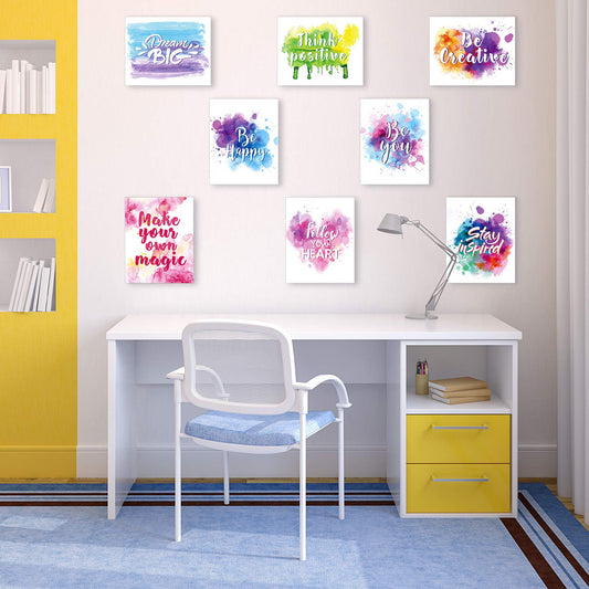 Juego de 9 impresiones artísticas de pared con acuarela inspiradoras, frases motivacionales y abstractas para dormitorio, sala de estar, oficina, decoración de 20 x 25 cm, sin marco