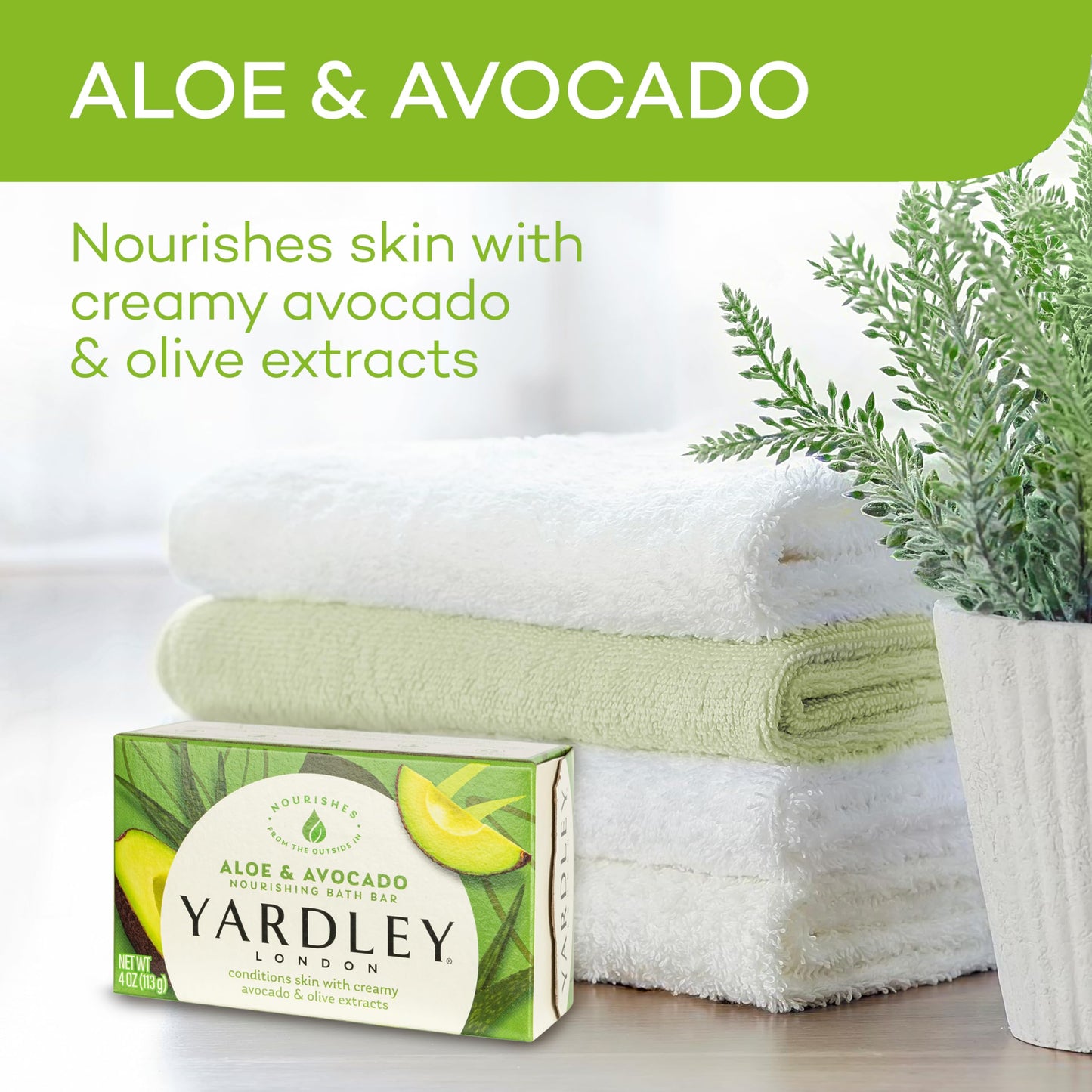 Yardley London Nourishing Bath Soap Bars with Aloe & Avocado and Shea Buttermilk for Sensitive Skin, 4.0 oz Bars