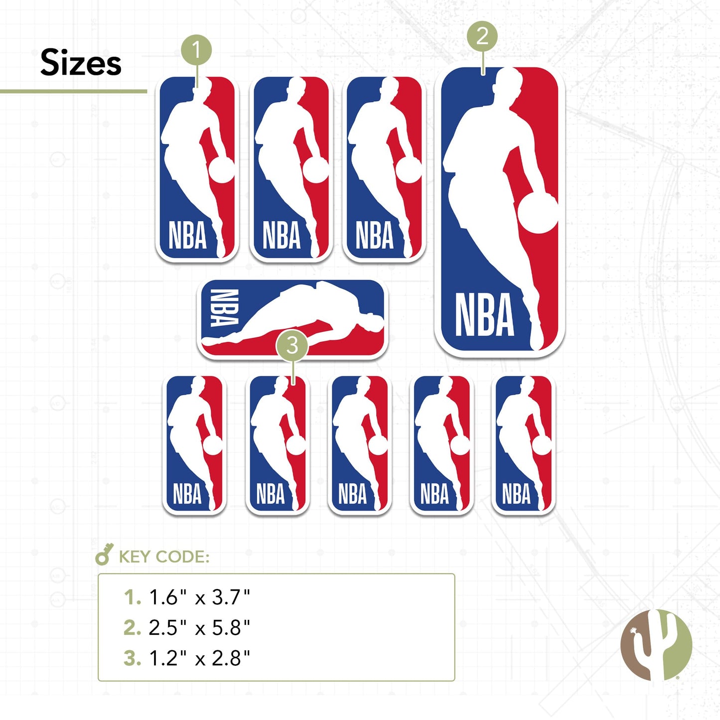 Autocollant du logo principal de la NBA Desert Cactus, autocollant en vinyle sous licence officielle, feuille de scrapbooking officielle pour ordinateur portable, bouteille d'eau, voiture (type 3-1)