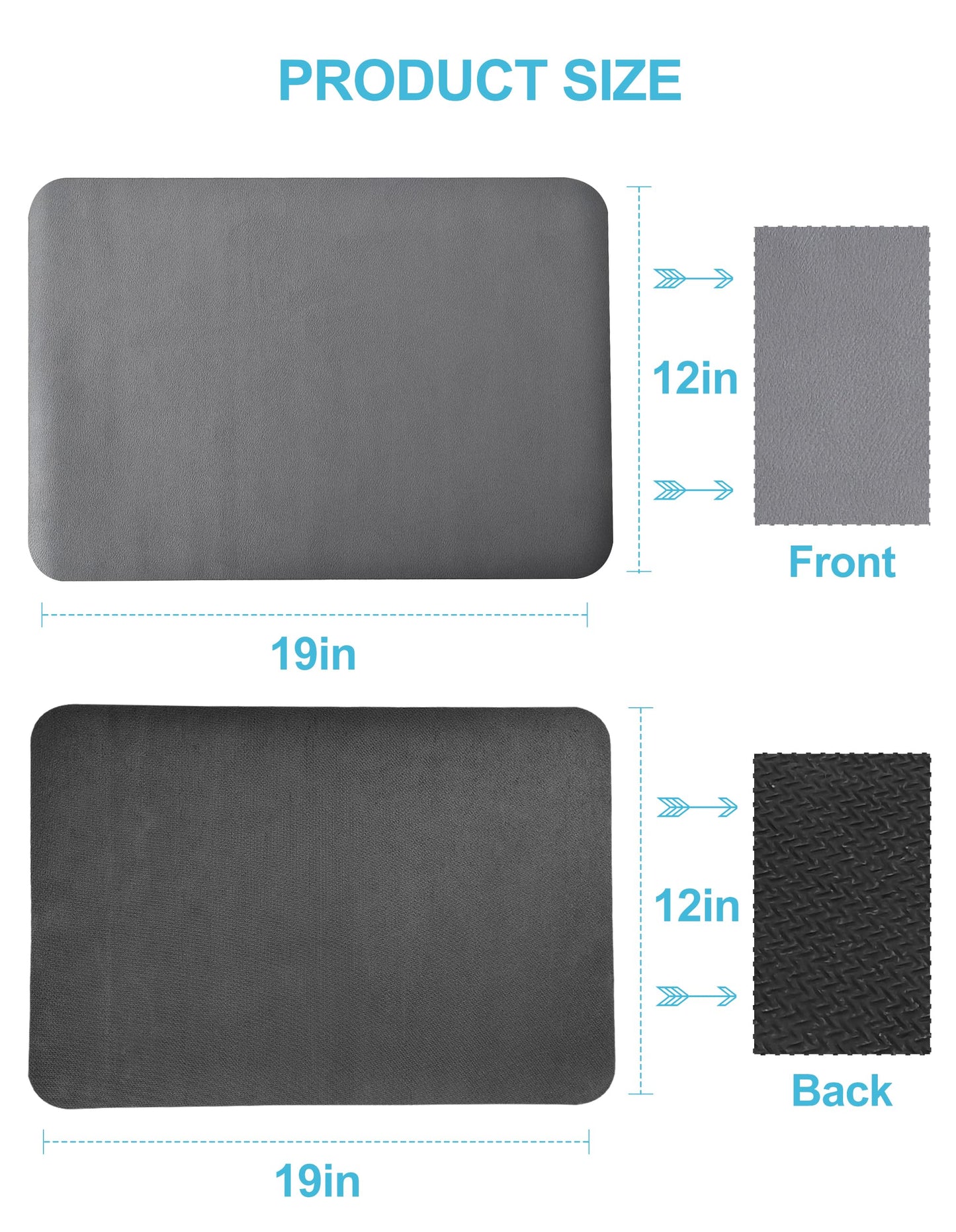 Alfombrilla para secar platos para encimera de cocina, 12" x 19" con respaldo de goma antideslizante, oculta manchas y antiabsorbente para encimera de cocina, alfombrilla para secar platos para cafetera (gris)