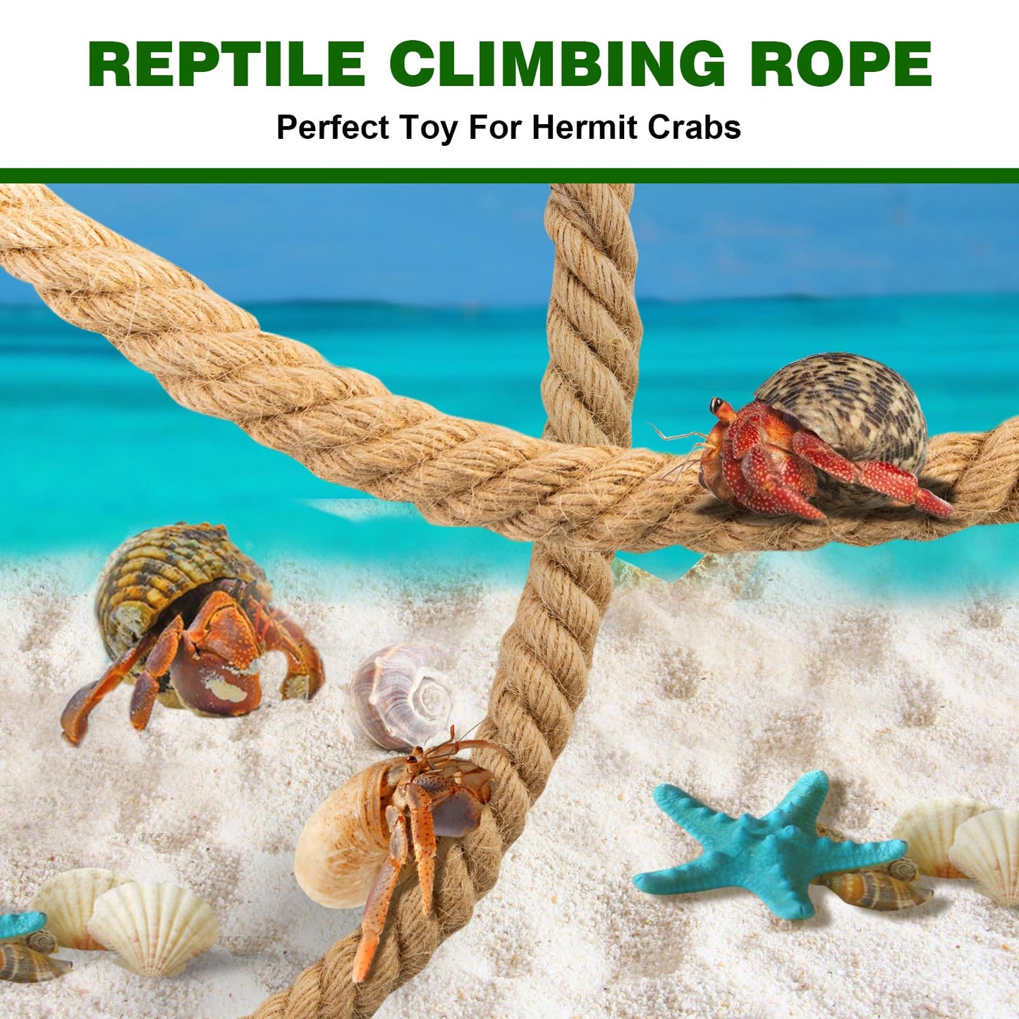 Swirge 23.6" Hermit Crab Climbing Toys, 2Pcs Hermit Crab Jute Rope Ladder with Hook, Reptile Climbing Decor, Habitat Accessories for Tree Frogs