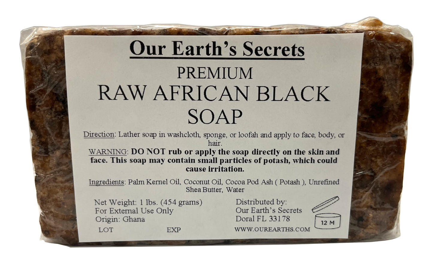 Our Earth's Secrets Raw African Black Soap, 1 lb.