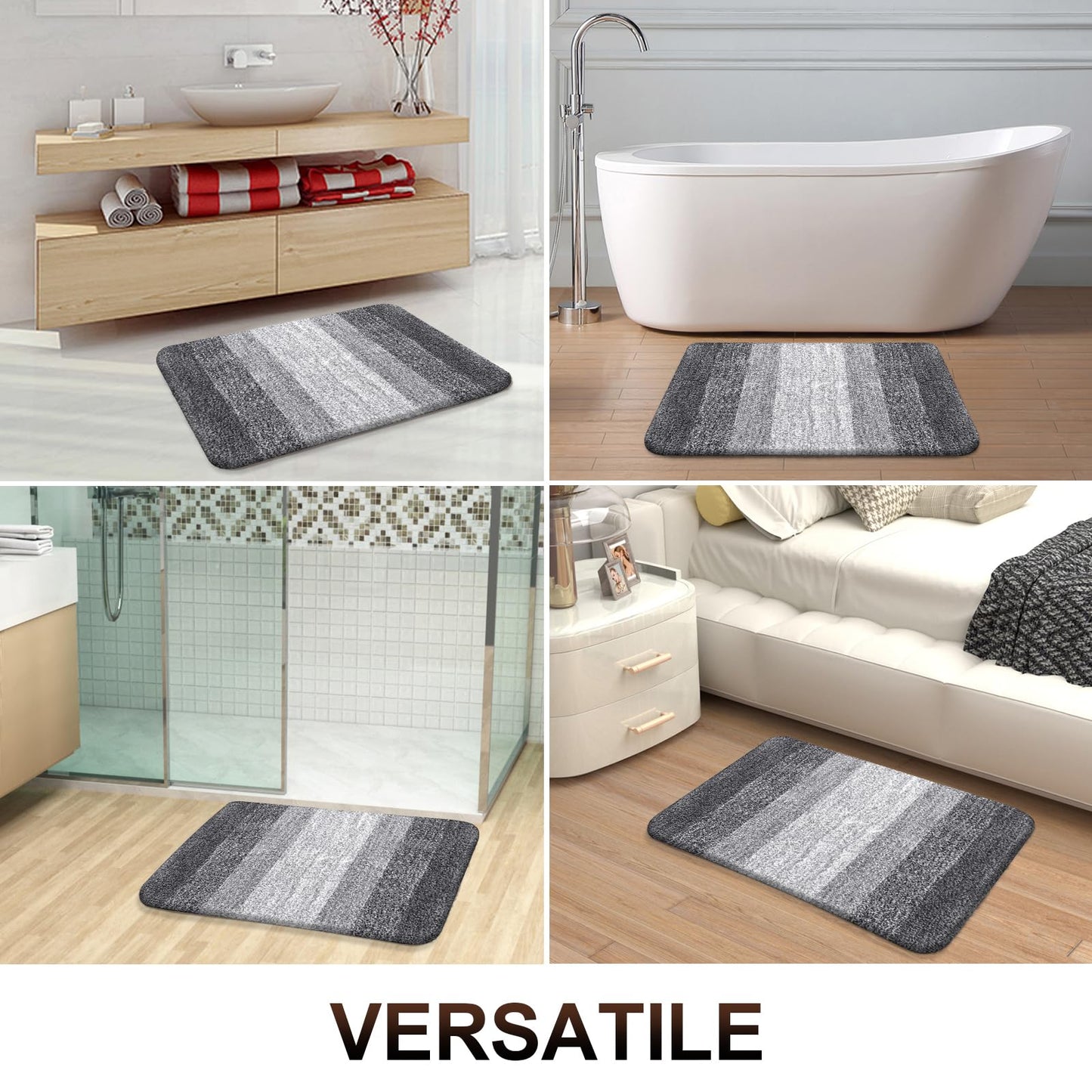 OLANLY Bathroom Rugs Mat 30x20, Extra Soft and Absorbent Microfiber Bath Rugs, Non-Slip Plush Shaggy Bath Carpet, Machine Wash Dry, Bath Mat for Bathroom Floor, Tub and Shower, Grey